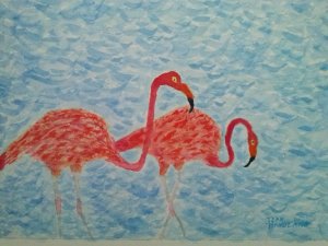 Flamingo Folly, Watercolor